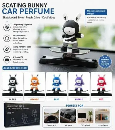 Bunny car dashboard skateboarding perfume